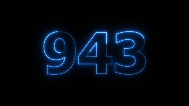 Abstract beautiful blue neon 943 number illustration background 4K. Glowing neon countdown number icon background.