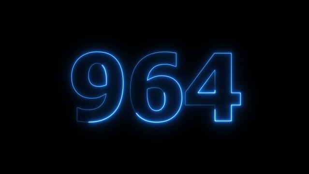 Abstract beautiful blue neon 964 number illustration background 4K. Glowing neon countdown number icon background.