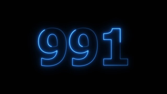 Abstract beautiful blue neon 991 number illustration background 4K. Glowing neon countdown number icon background.