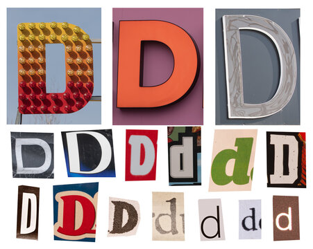 Letter D Collage Typography and Alphabet Signs in Various Fonts and Styles