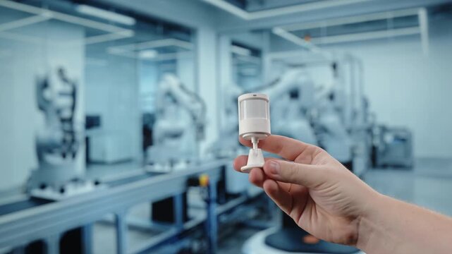 Hand holding measurement sensor in automated factory environment