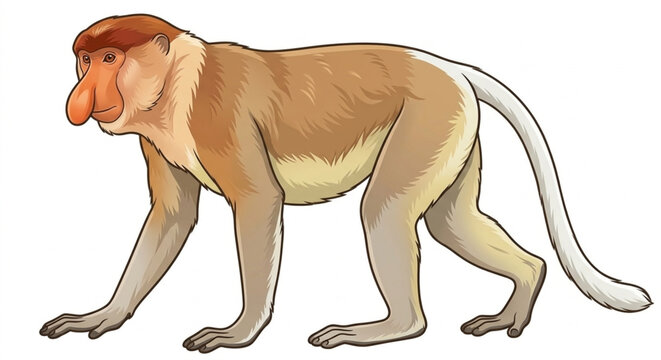 Vector illustration of proboscis monkey or bekantan isolated on white