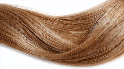 Fototapeta premium Beautifully styled wavy dark blond shiny curls. Hair coloring. Women's long blonde curl of hair. Hairdressing procedures, extension. Blond hair close-up as a background. White hair image