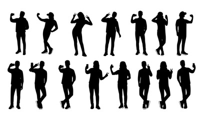Selfie pose silhouette set with trendy people taking photos and modern body language vector © ema