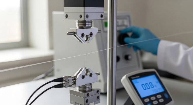 Close-up of a Tensile Testing Machine Setup in a Laboratory, Featuring Precision Grips and Digital Display Highlighting an Industrial and Manufacturing Concept