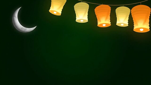 Lanterns Hanging in Night Sky with Moon.