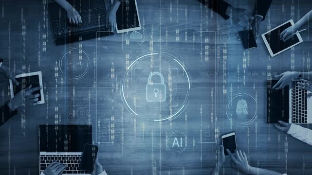 Cybersecurity system interface with biometric lock and data protection. Cybersecurity protects access, identity, cyber security prevents threats, and cyber security supports digital systems. Marrow