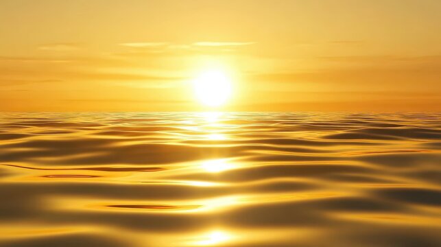 Brilliant Golden Sunset Reflecting on the Calm Ocean Surface Creating a Warm and Serene Atmosphere