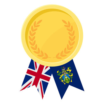 Golden award medal with Pitcairn Islands flag ribbons for winners