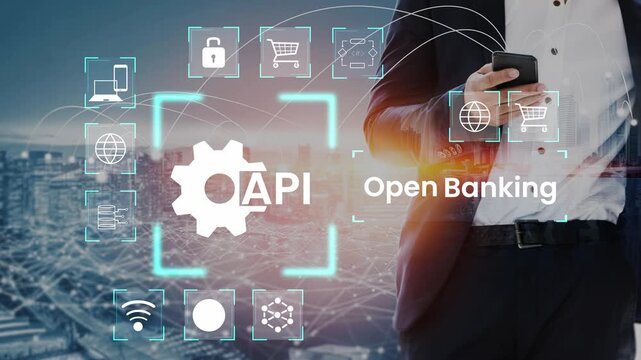 API and Open Banking Concept with Modern City Skyline in Background Emphasizing Digital Transformation and Financial Technology Innovations Gluon.