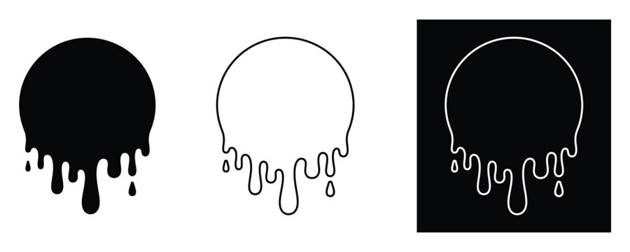 Dripping paint skull icons in black white and outline on clean background