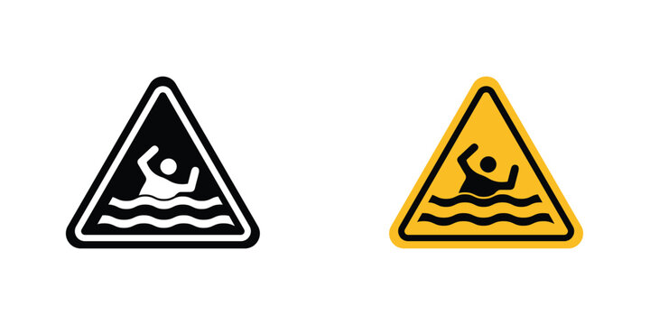 Risk of drowning warning signs in line art style on white background for graphic and web design.