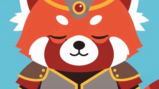 Cute Red Panda Warrior Character Design Illustration.