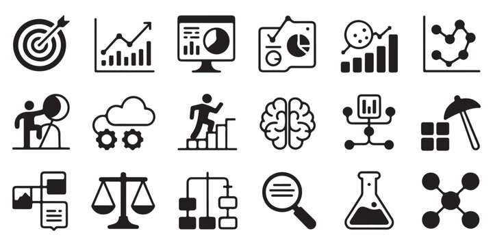Business Analytics and Data Science Solid Icon Set for Professional Presentations