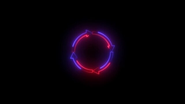 Neon circle arrows bright lime animation. simple round circle recycle bin icon animation. Black background 4k video.