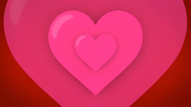 Pink Heart Shapes on Red Background.