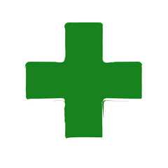 Obraz premium Green medical cross symbol on white background. Represents health care, wellness concepts, or first aid imagery. Useful for medical publications or wellness campaigns.