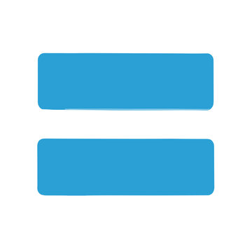 Blue equal sign icon symbolizing equality and balance, representing the concept of fairness and justice. Useful for discussions on social issues and advocacy around equal rights.