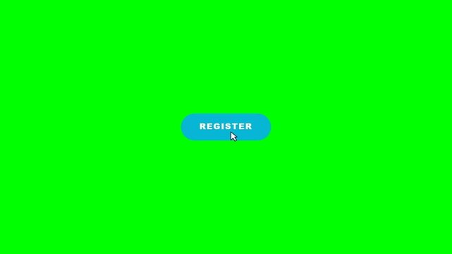 Dynamic register button interaction with mouse click leading to a successful confirmation checkmark on a vibrant green screen background for modern