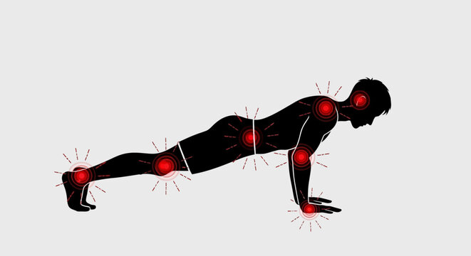 Man doing push-up with pain.