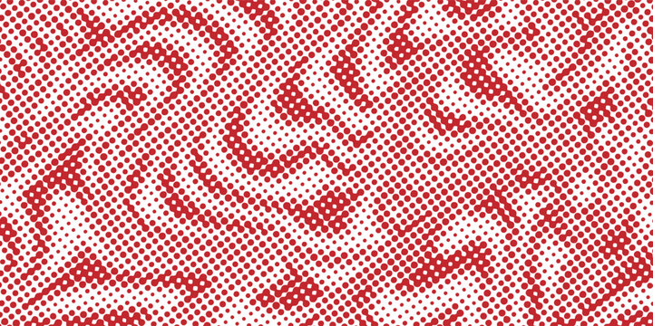 Vibrant dynamic red dot pattern forming an intricate abstract wave on a pristine white background a captivating digital artwork showcasing movement and contemporary design