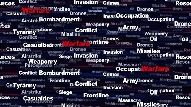 WARFARE Seamless Endless Keywords Animation, Background, Loop
