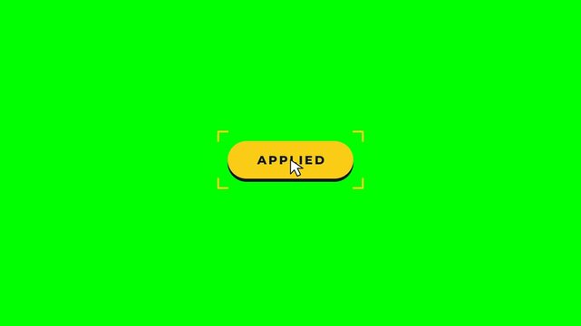 Engaging animated apply now button transitions to applied state, featuring a mouse cursor interaction on a vibrant green screen for digital user