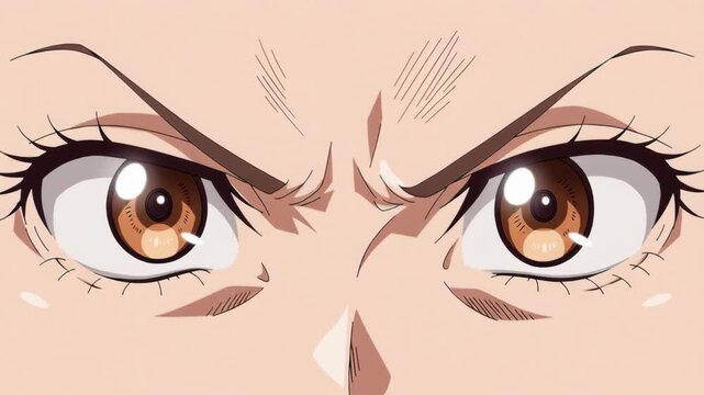 Intense anime female eyes close up showing anger determination and dramatic emotion in detailed illustration