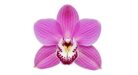 Fototapeta premium Close-up view of a vibrant pink orchid flower with intricate petals and a striking center.