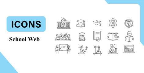 Fototapeta premium Education School Line Icons – Learning, Graduation, Classroom Vector Set