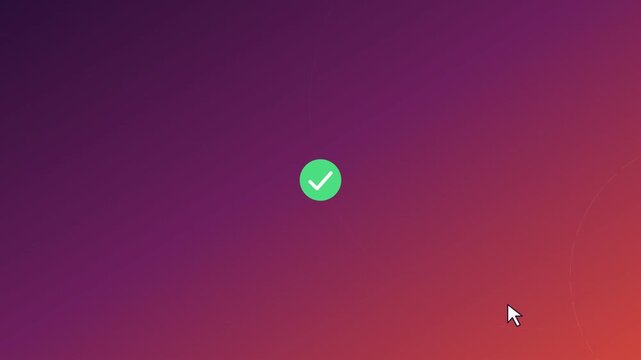 Dynamic UI animation showcasing a successful digital registration button click with positive feedback on a vibrant gradient.
