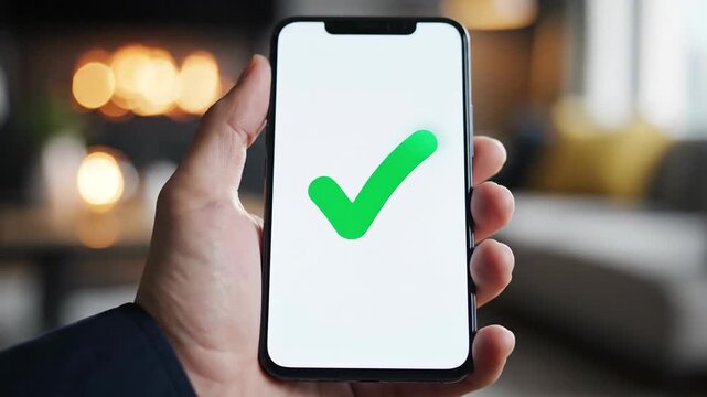 Smartphone displaying green checkmark for approval or confirmation