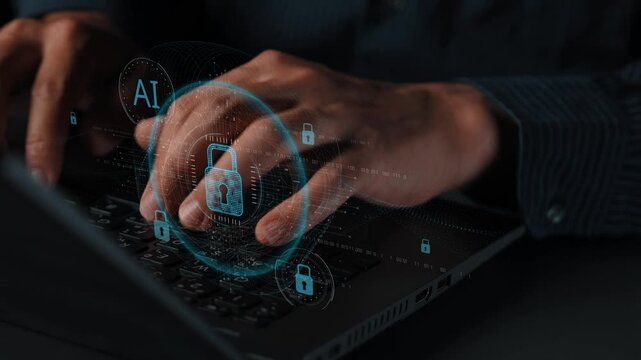 AI cyber security system using biometric authentication and privacy control. Cyber security protects identity, cybersecurity detects threats, cybersecurity ensures safety, and secures data. Marrow