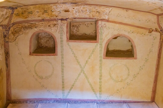 Ancient Roman columbarium wall frescoes in CAMONA, SPAIN