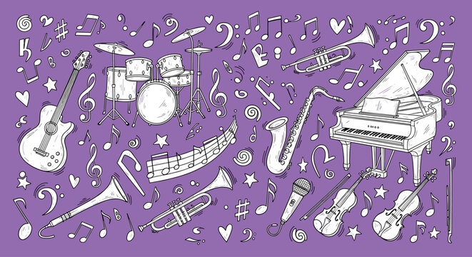 Musical Instruments Collection White Illustrations.