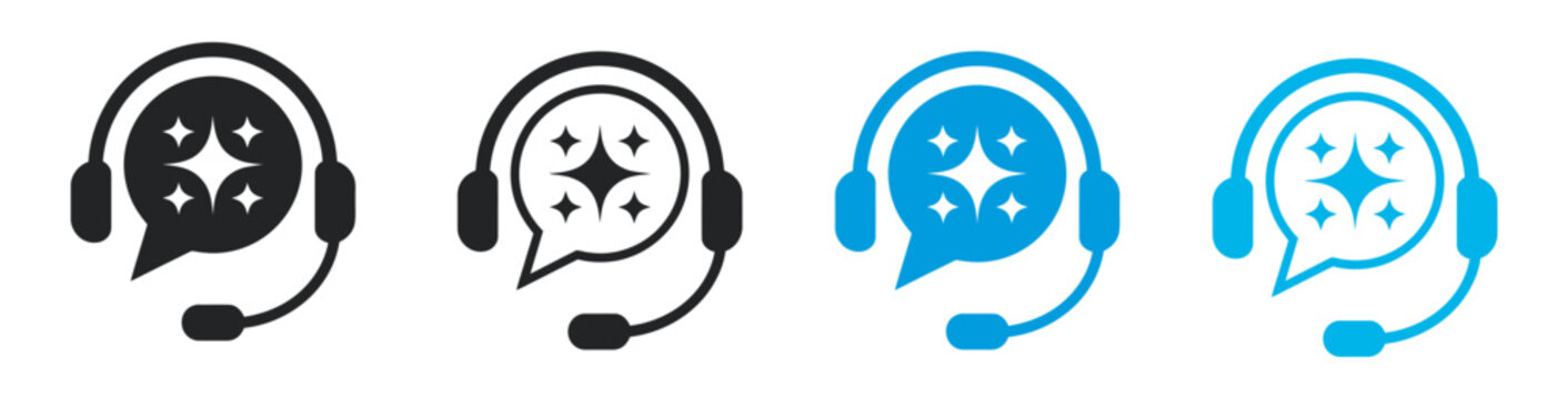 AI customer service support icon, vector illustration, mobile app UI, website poster, virtual assistant headset, smart chatbot, transparent, help, assistance
