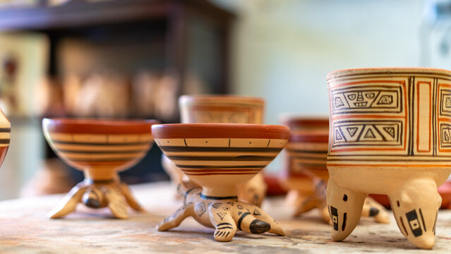 Traditional indigenous panamanian pottery artifacts displaying intricate patterns