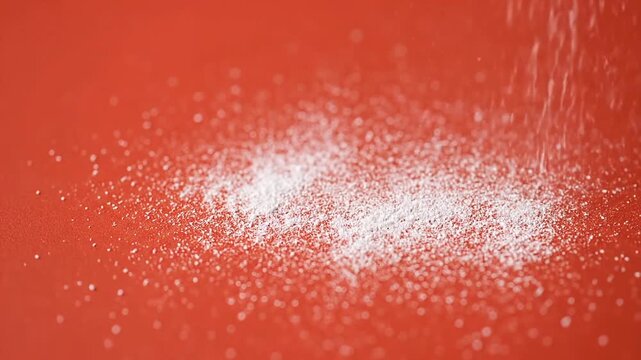 White Powder Being Poured on Red Surface.