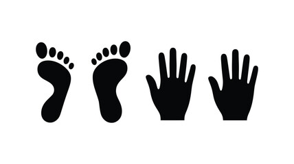 Obraz premium Childs foot and hand prints icon design for baby care parenting childhood memory, cute infant footprint and handprint symbols for family keepsake nursery and newborn concept