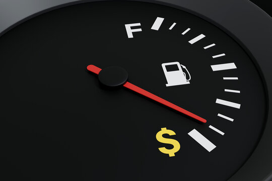 Fuel price increase concept with oil barrel, nozzle and coins on fuel gauge showing rising energy cost