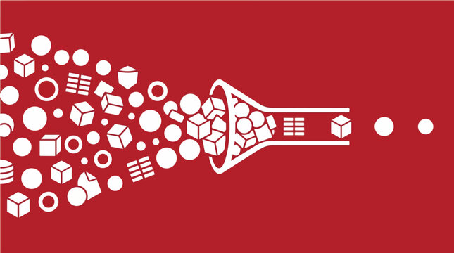 Business Process Bottleneck with Large Workflow Compressed Through Narrow Pipeline System &ndash; Vector Illustration