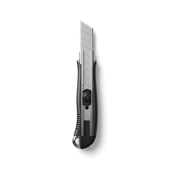 A black and silver box cutter with a retractable blade