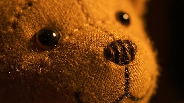 Teddy Bear Closeup Facing Camera Slowly.