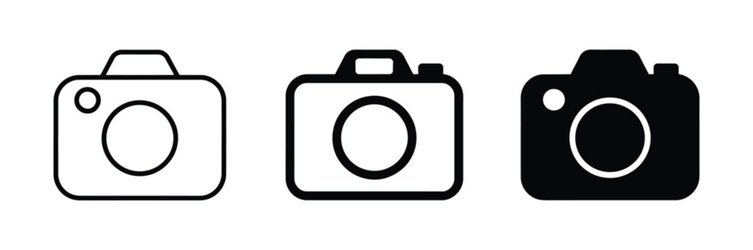 Camera icon set camera photo icon symbol, modern line and flat style photography icons for camera, photo capture, and media production
