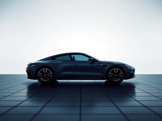 Obraz premium Minimalist car outline etched on a stark geometric grid, soft focus background, geometric, art