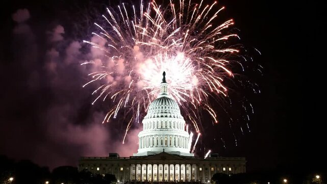 US Capitol Building Fireworks Display at Night.