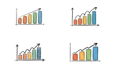 Obraz premium Colorful business growth charts with upward trend arrows isolated on white background for financial success concept 