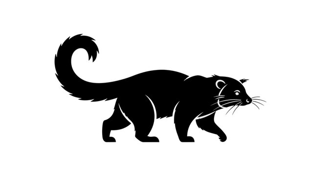 Black Cat Silhouette Walking to Right Side.