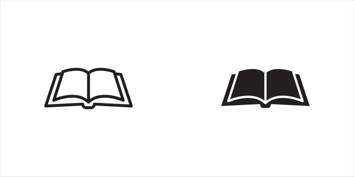 Open Book Icon Set. Outline and Solid Style Education Knowledge Symbol. Vector illustration, eps 10.