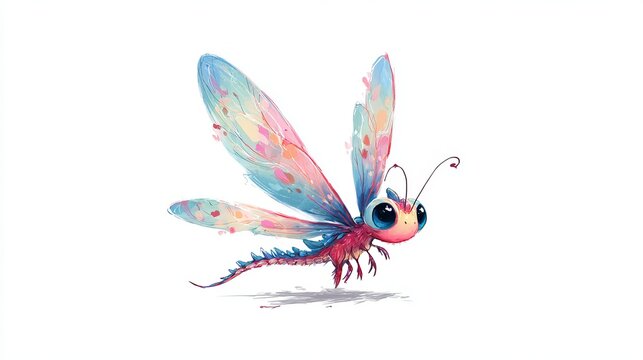 Small, charming baby dragon flies in a colorful drawing.